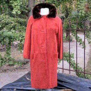 Vintage1960's Orange Brown Suede Coat Mink Collar sz S